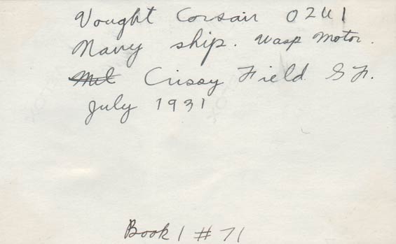 Vought Corsair, A-7829, Crissy Field, 1931, Caption (Source: Baldwin Family)